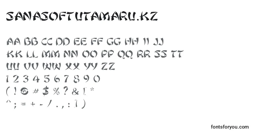 A fonte SanasoftUtamaru.Kz – alfabeto, números, caracteres especiais