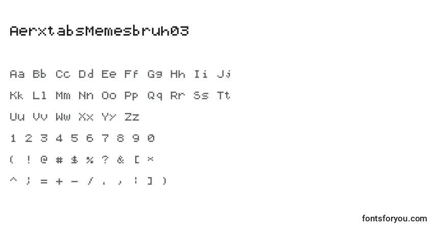 Czcionka AerxtabsMemesbruh03 – alfabet, cyfry, specjalne znaki