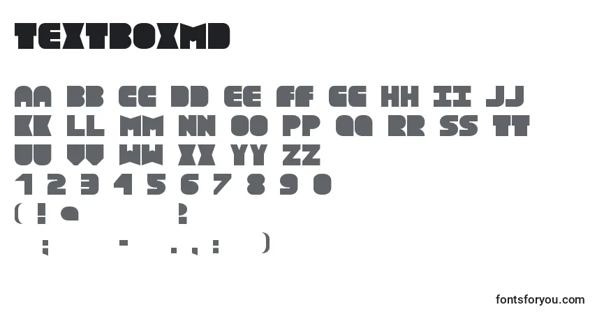 A fonte Textboxmd – alfabeto, números, caracteres especiais