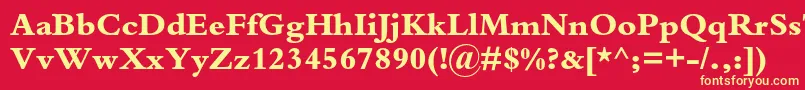 Подробнее о шрифте BembostdExtrabold Шрифт BembostdExtrabold – жёлтые шрифты на красном фоне