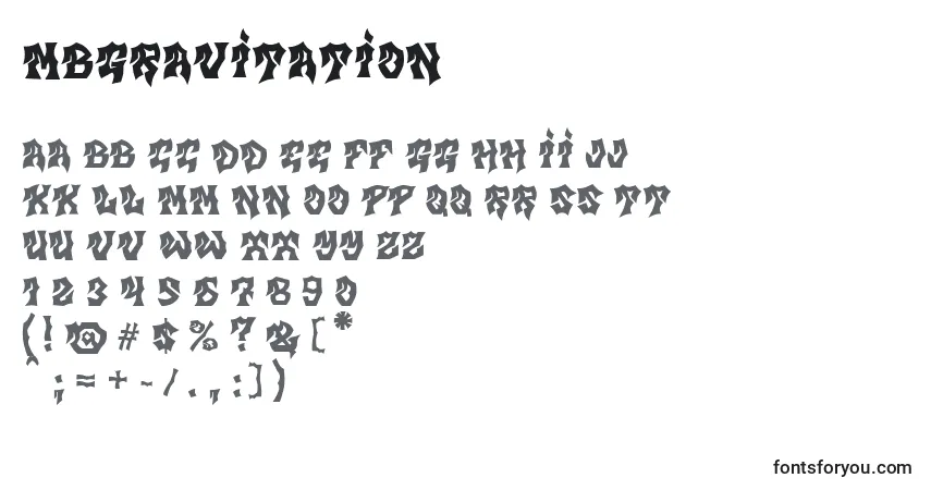 Schriftart MbGravitation – Alphabet, Zahlen, spezielle Symbole