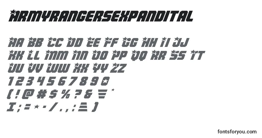 Шрифт Armyrangersexpandital – алфавит, цифры, специальные символы