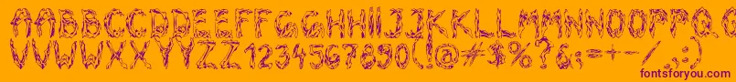 OldBones-Schriftart – Violette Schriften auf orangefarbenem Hintergrund