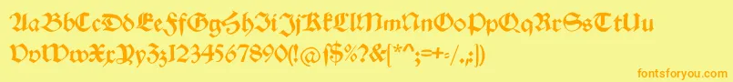 Schwabachduemille-Schriftart – Orangefarbene Schriften auf gelbem Hintergrund