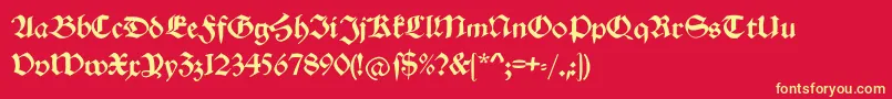 Schwabachduemille-Schriftart – Gelbe Schriften auf rotem Hintergrund