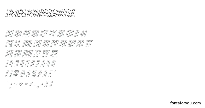 Fuente Nemenforcer3Dital - alfabeto, números, caracteres especiales