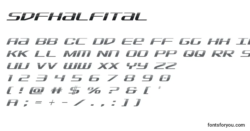 A fonte Sdfhalfital – alfabeto, números, caracteres especiais
