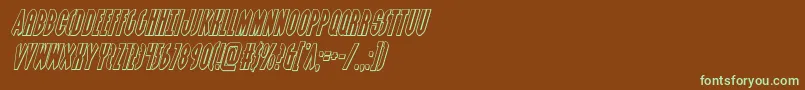 フォントGrendelsmotheroutital – 緑色の文字が茶色の背景にあります。