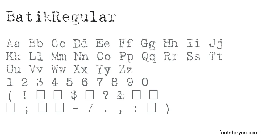A fonte BatikRegular – alfabeto, números, caracteres especiais