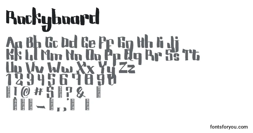 Rockyboard-fontti – aakkoset, numerot, erikoismerkit