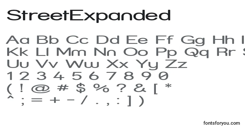 Czcionka StreetExpanded – alfabet, cyfry, specjalne znaki