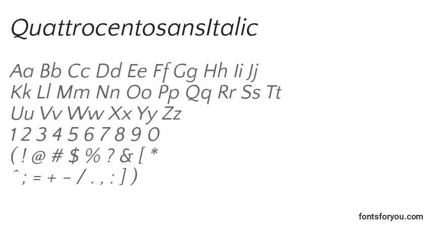 Шрифт QuattrocentosansItalic (106452) – алфавит, цифры, специальные символы