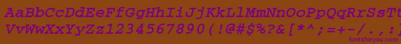 Fonte CouriertmBoldItalic – fontes roxas em um fundo marrom
