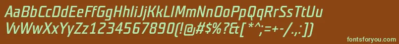 フォントTeutonhellBolditalic – 緑色の文字が茶色の背景にあります。