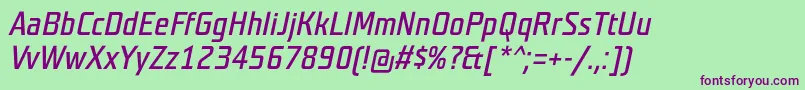 TeutonhellBolditalic-fontti – violetit fontit vihreällä taustalla