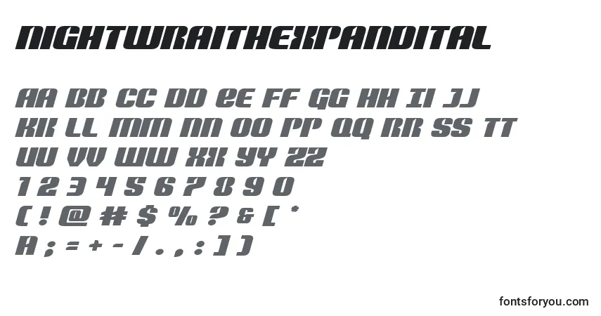 Schriftart Nightwraithexpandital – Alphabet, Zahlen, spezielle Symbole