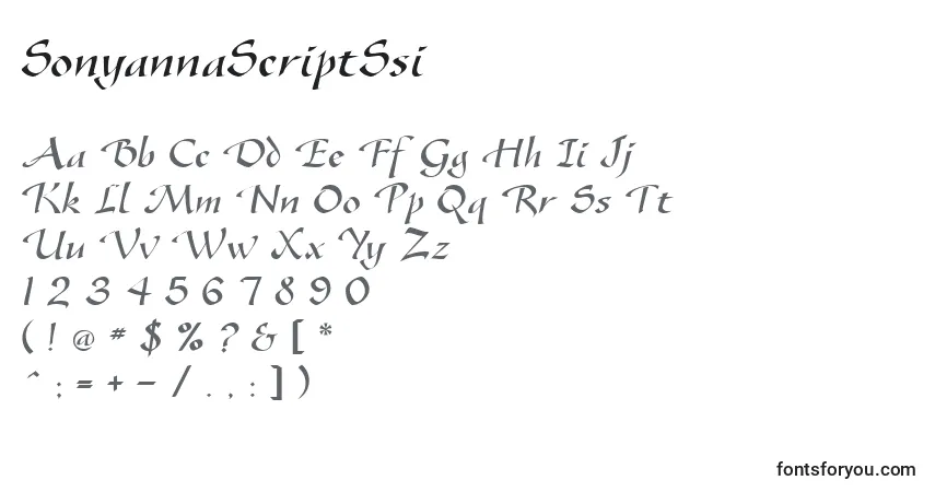A fonte SonyannaScriptSsi – alfabeto, números, caracteres especiais