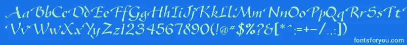 SonyannaScriptSsi Font – Green Fonts on Blue Background