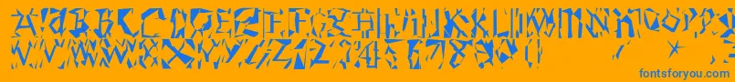 Modernrunes-Schriftart – Blaue Schriften auf orangefarbenem Hintergrund