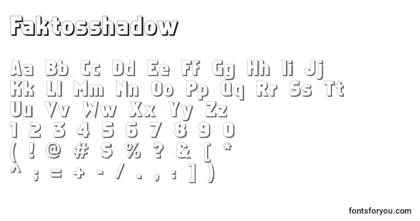 Czcionka Faktosshadow – alfabet, cyfry, specjalne znaki