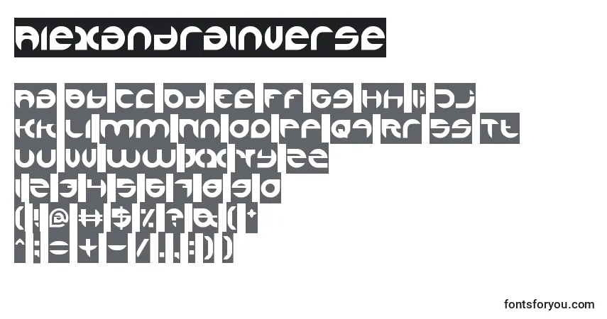 Czcionka AlexandraInverse – alfabet, cyfry, specjalne znaki