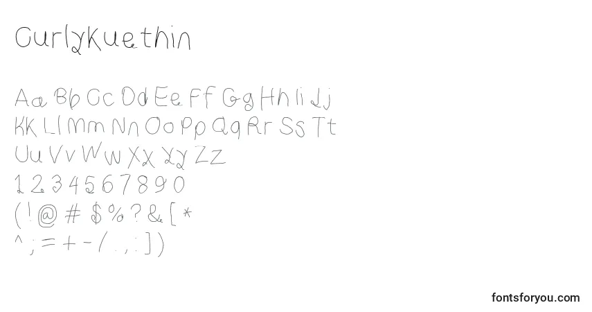 Czcionka Curlykuethin – alfabet, cyfry, specjalne znaki