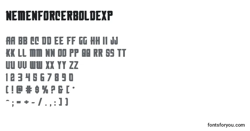 Czcionka Nemenforcerboldexp – alfabet, cyfry, specjalne znaki