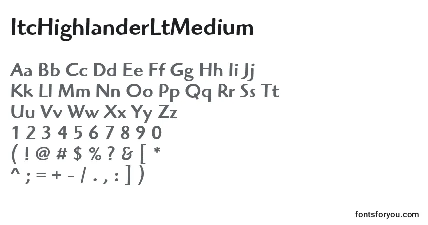 A fonte ItcHighlanderLtMedium – alfabeto, números, caracteres especiais