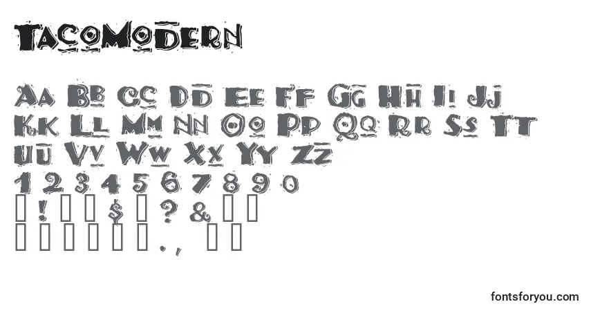 TacoModern-fontti – aakkoset, numerot, erikoismerkit
