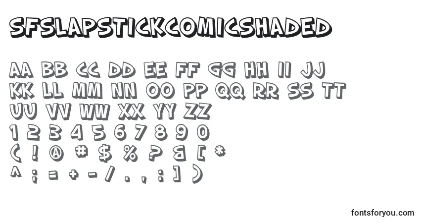 Czcionka SfSlapstickComicShaded – alfabet, cyfry, specjalne znaki