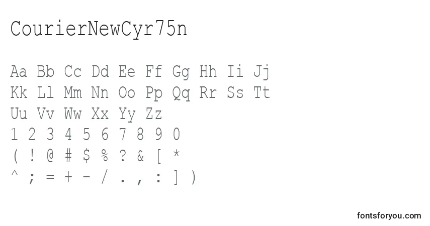 Czcionka CourierNewCyr75n – alfabet, cyfry, specjalne znaki