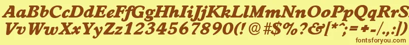 Fonte WorcesterserialHeavyItalic – fontes marrons em um fundo amarelo