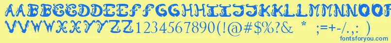 フォントMorzo – 青い文字が黄色の背景にあります。