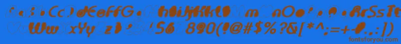 フォントTheBlackHoleBold – 茶色の文字が青い背景にあります。