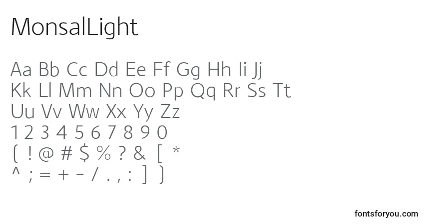 A fonte MonsalLight – alfabeto, números, caracteres especiais