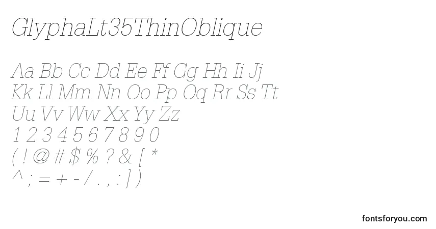 A fonte GlyphaLt35ThinOblique – alfabeto, números, caracteres especiais