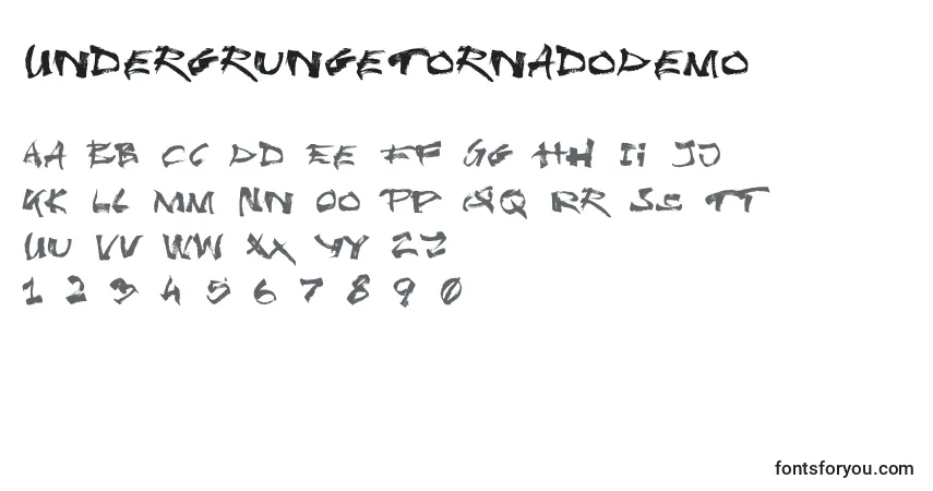 UndergrungeTornadoDemo-fontti – aakkoset, numerot, erikoismerkit