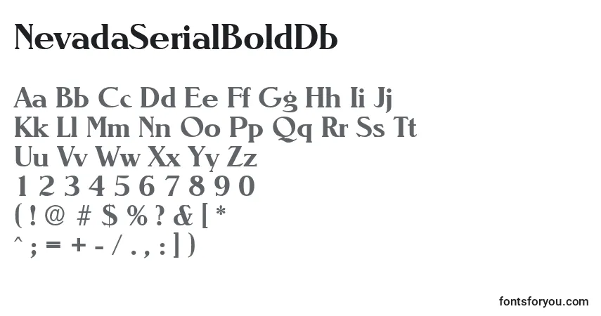 A fonte NevadaSerialBoldDb – alfabeto, números, caracteres especiais