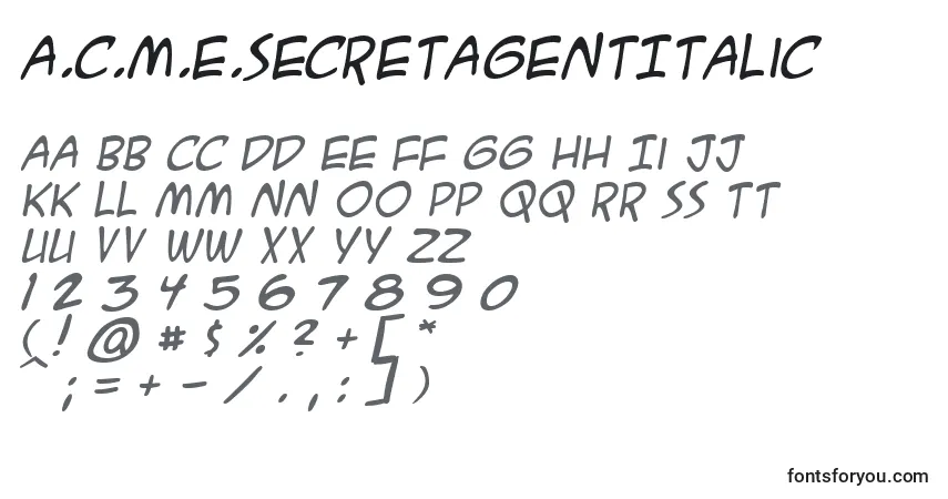 Schriftart A.C.M.E.SecretAgentItalic – Alphabet, Zahlen, spezielle Symbole