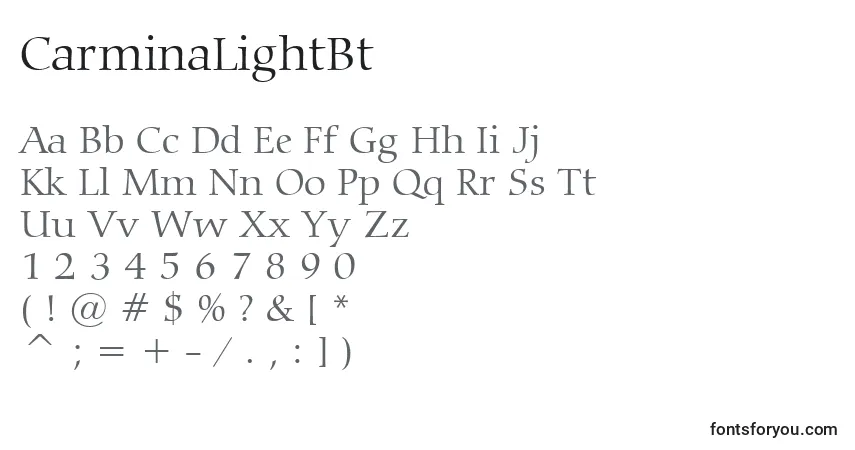 Шрифт CarminaLightBt – алфавит, цифры, специальные символы