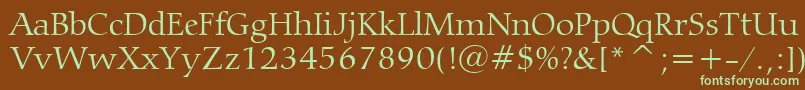 フォントCarminaLightBt – 緑色の文字が茶色の背景にあります。