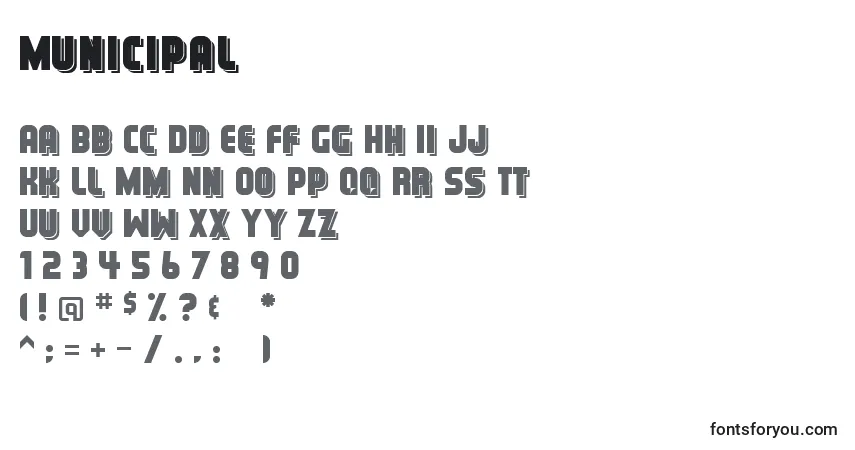 Schriftart Municipal – Alphabet, Zahlen, spezielle Symbole