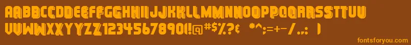 フォントMunicipal – オレンジ色の文字が茶色の背景にあります。