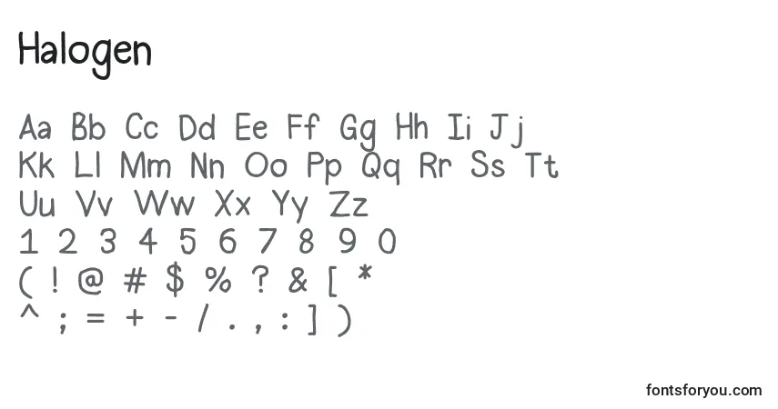Schriftart Halogen (106530) – Alphabet, Zahlen, spezielle Symbole