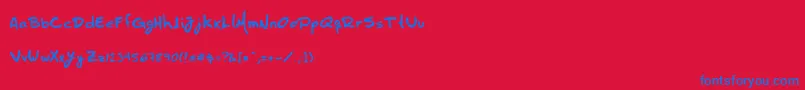 Hzhandwrite Font – Blue Fonts on Red Background