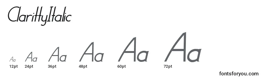 Размеры шрифта ClarittyItalic