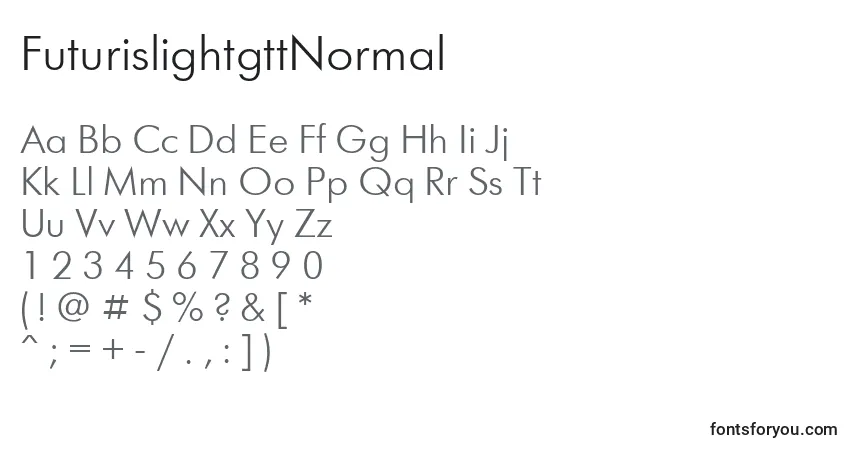 A fonte FuturislightgttNormal – alfabeto, números, caracteres especiais