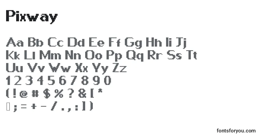 Pixway-fontti – aakkoset, numerot, erikoismerkit