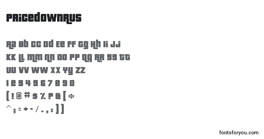 A fonte PricedownRus – alfabeto, números, caracteres especiais
