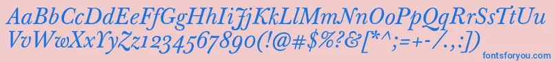 BaskervilleTenProItalic Font – Blue Fonts on Pink Background